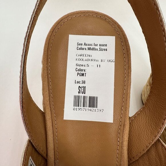 UGG Women's Careena Wedge Espadrille Sandals size 8.5 Gold Pigment Ankle Strap - Picture 9 of 13